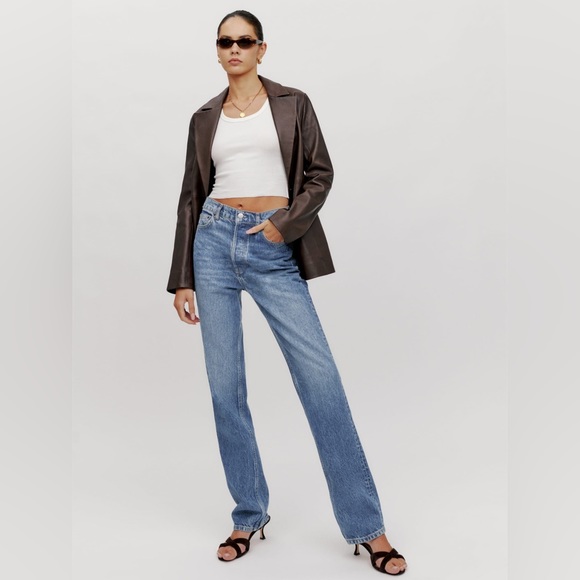 Reformation Cynthia High Rise Straight Long Jeans, Colorado Wash - Picture 2 of 13
